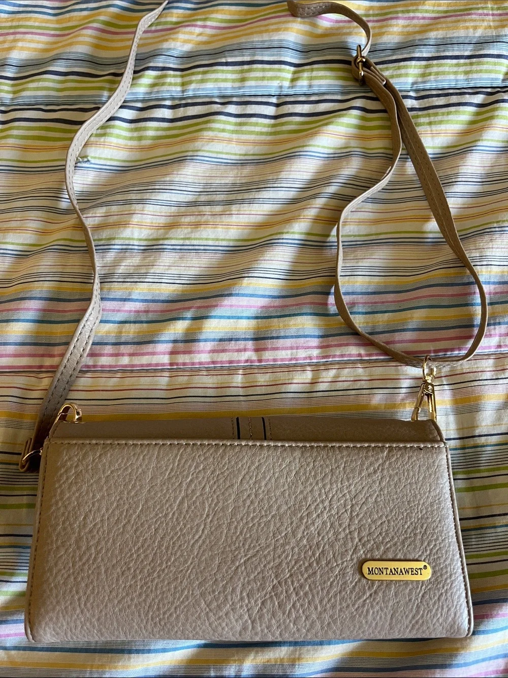 Montana West Taupe Studded Crossbody Clutch Wallet with Adjustable Strap